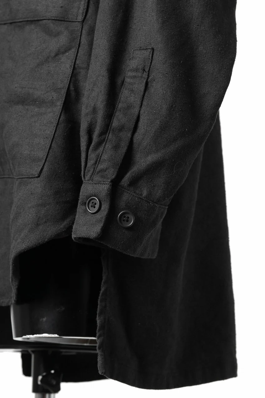 COLINA CARDIGAN SHIRT / SILK & LINEN GABARDINE (BLACK) - Image 11