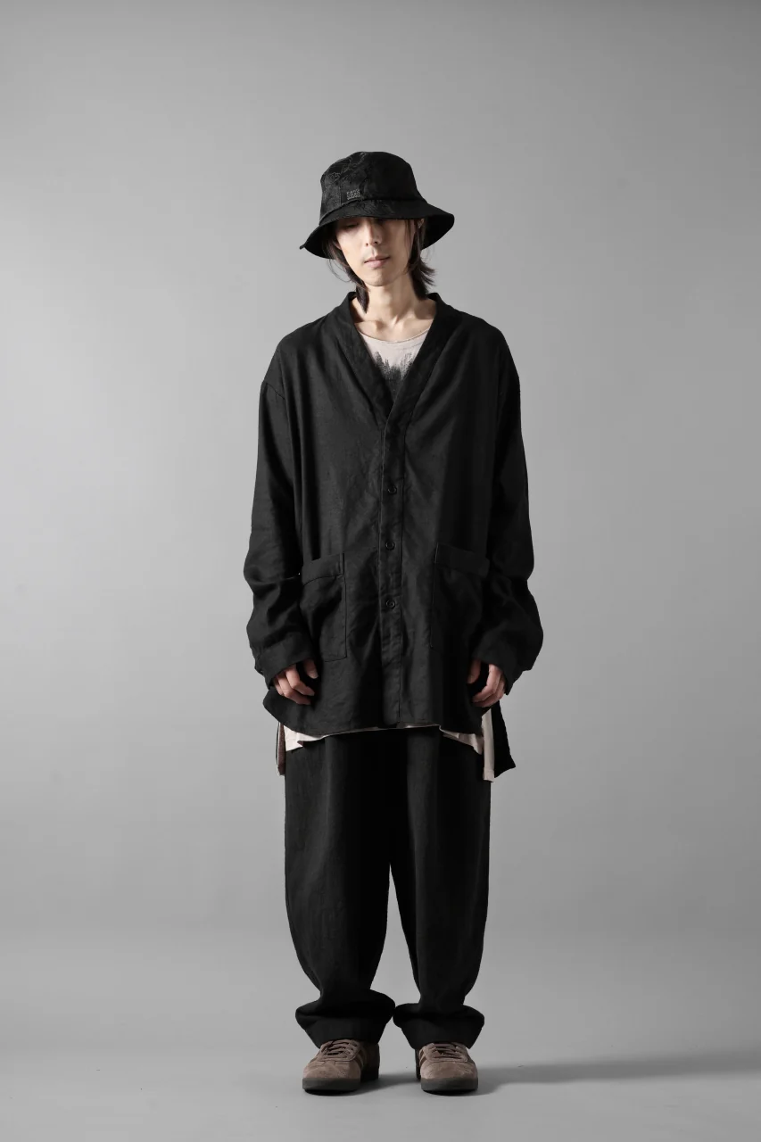 COLINA CARDIGAN SHIRT / SILK & LINEN GABARDINE (BLACK) - Image 14