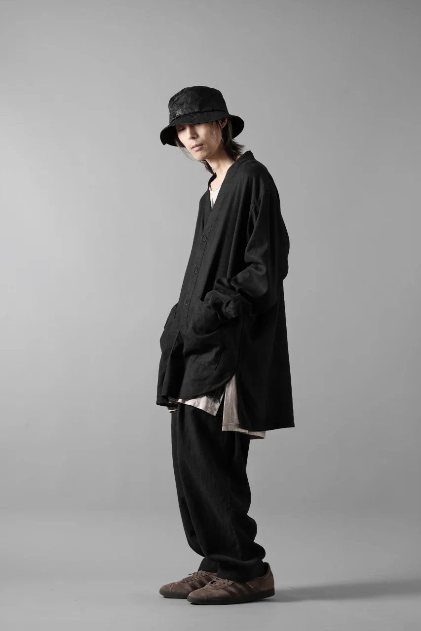 COLINA CARDIGAN SHIRT / SILK & LINEN GABARDINE (BLACK) - Image 15