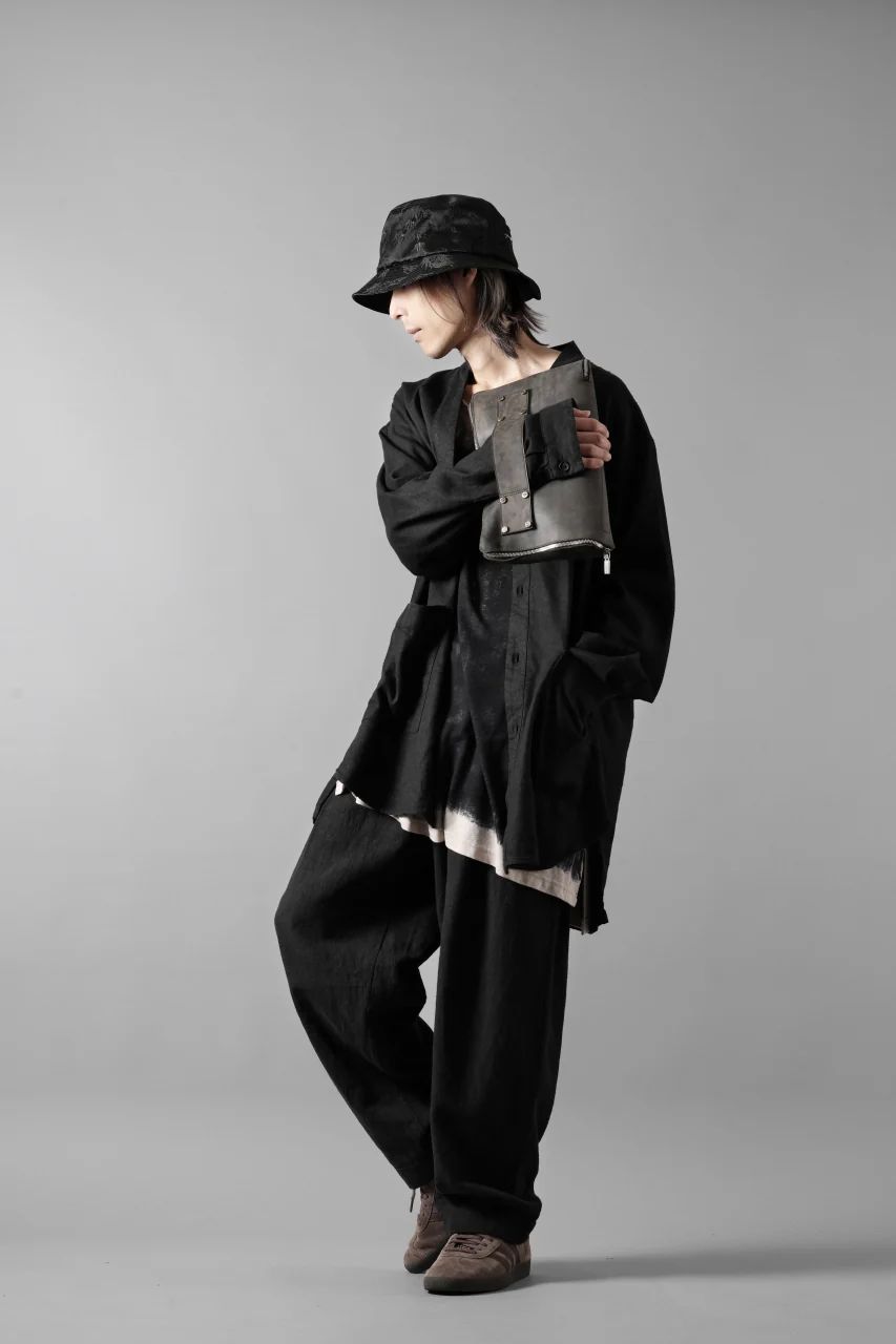 COLINA CARDIGAN SHIRT / SILK & LINEN GABARDINE (BLACK) - Image 20