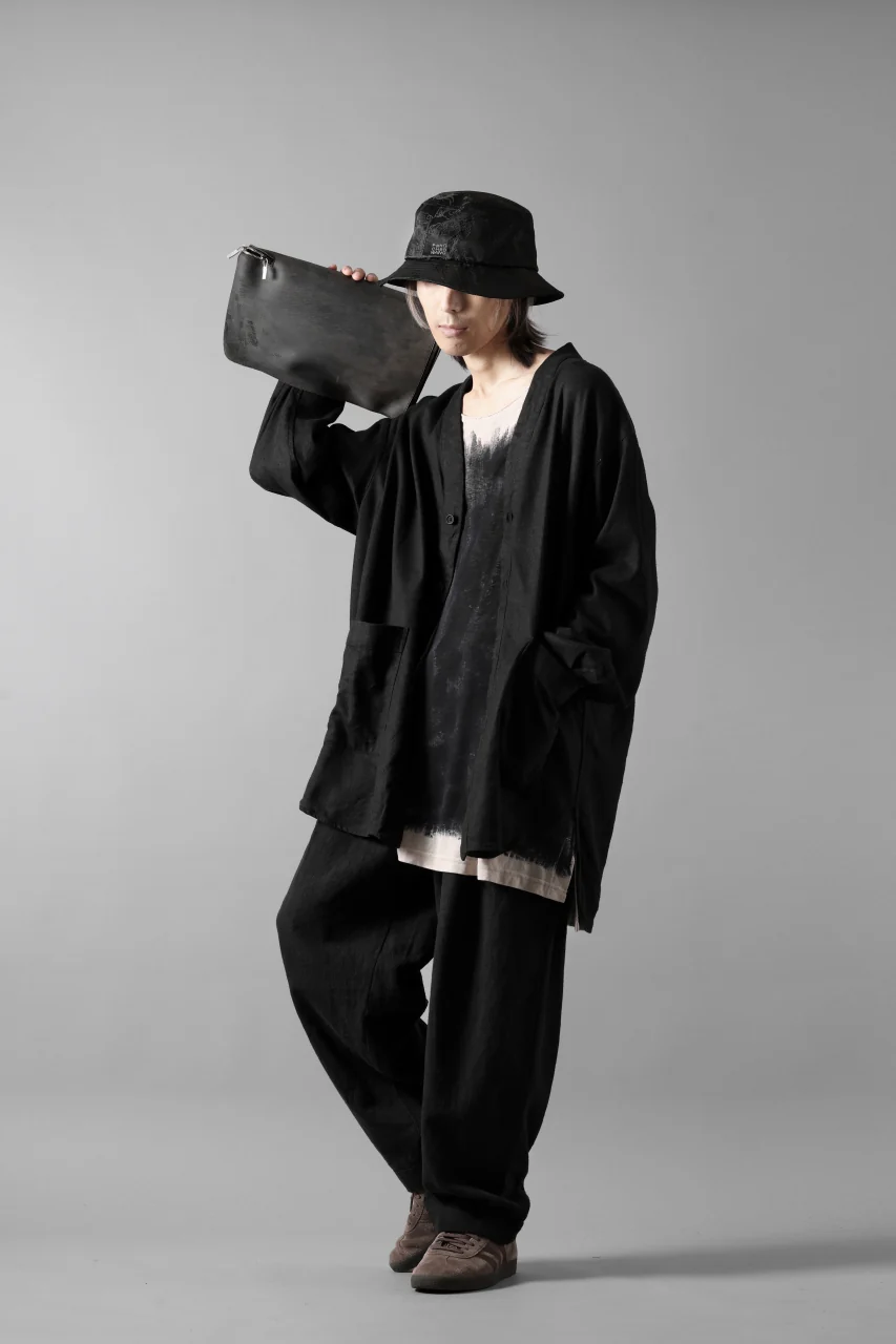 COLINA CARDIGAN SHIRT / SILK & LINEN GABARDINE (BLACK) - Image 21