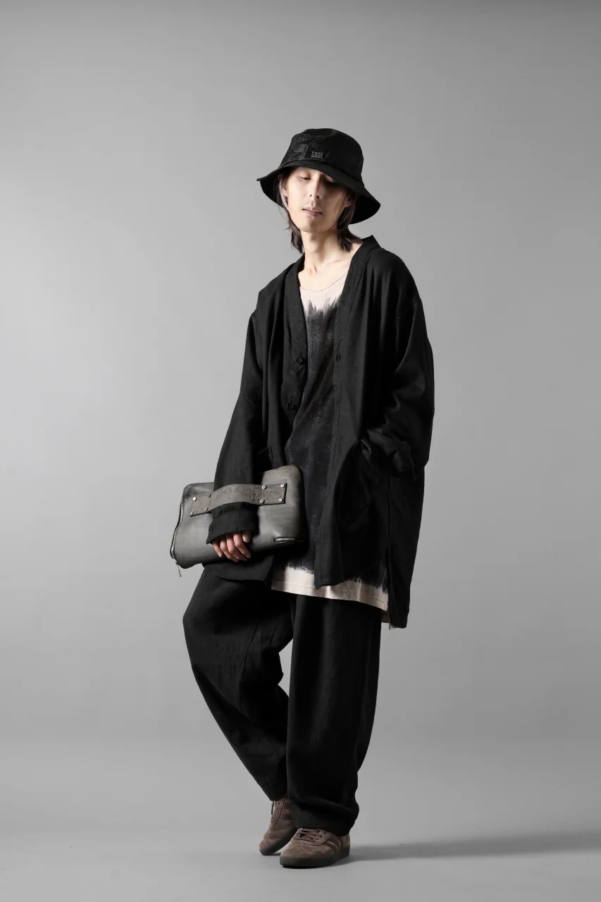COLINA CARDIGAN SHIRT / SILK & LINEN GABARDINE (BLACK) - Image 22