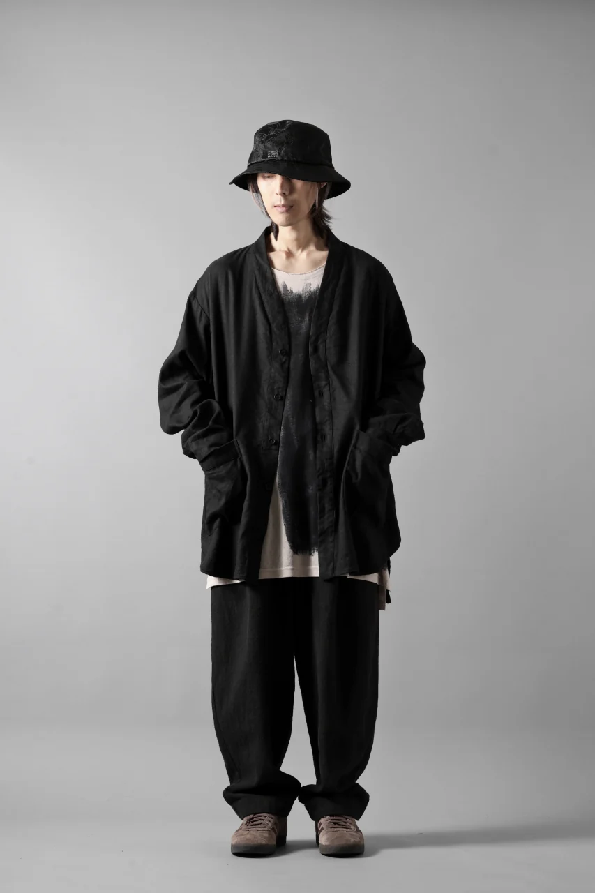 COLINA CARDIGAN SHIRT / SILK & LINEN GABARDINE (BLACK) - Image 24