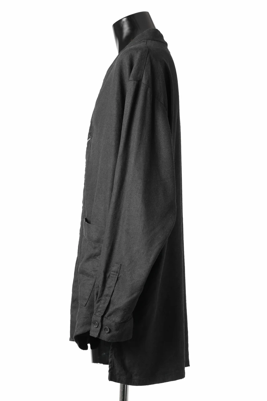 COLINA CARDIGAN SHIRT / SILK & LINEN GABARDINE (BLACK) - Image 3