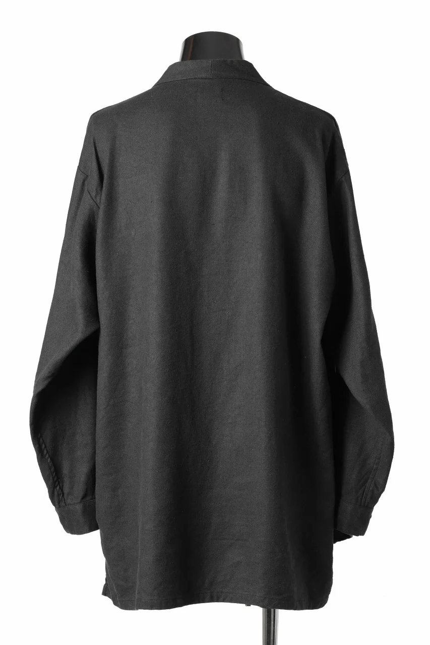 COLINA CARDIGAN SHIRT / SILK & LINEN GABARDINE (BLACK) - Image 4