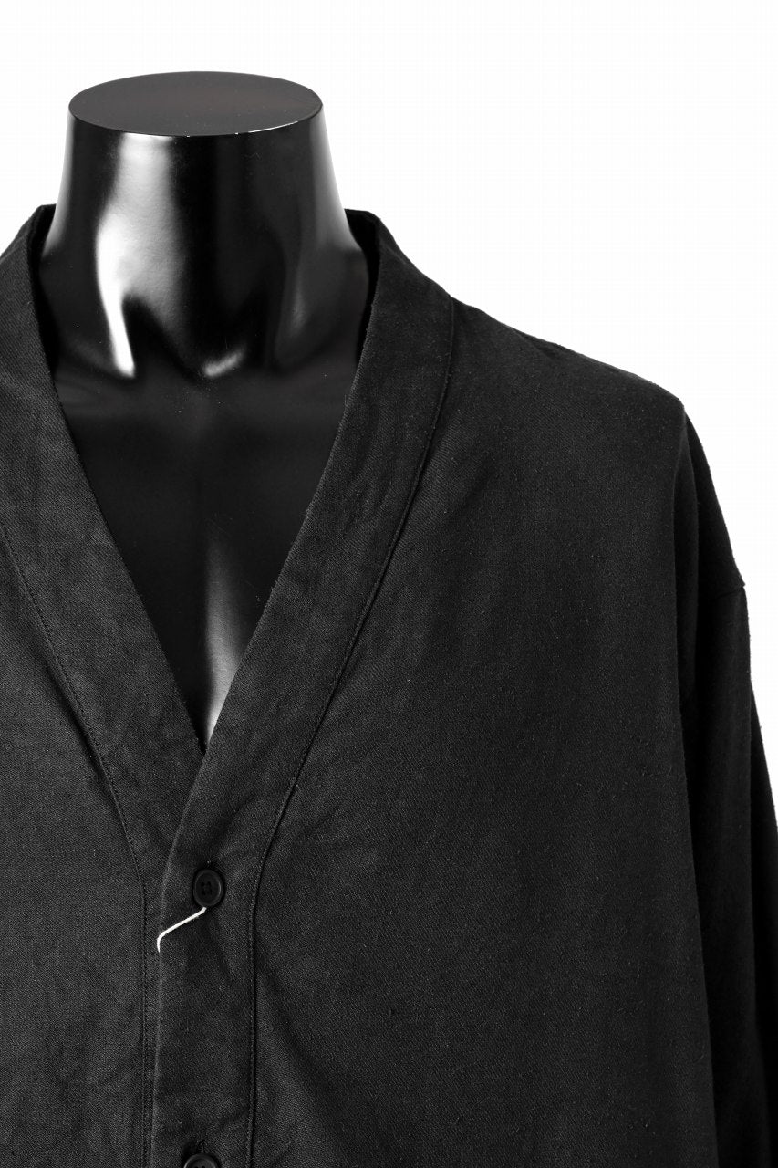 COLINA CARDIGAN SHIRT / SILK & LINEN GABARDINE (BLACK) - Image 6