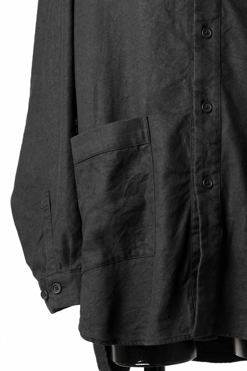 COLINA CARDIGAN SHIRT / SILK & LINEN GABARDINE (BLACK) - Image 7