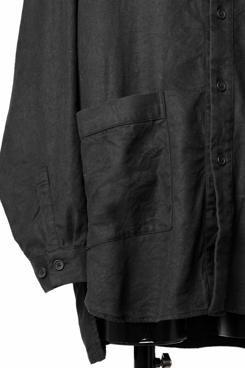 COLINA CARDIGAN SHIRT / SILK & LINEN GABARDINE (BLACK) - Image 8