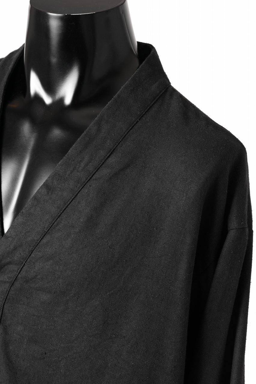 COLINA CARDIGAN SHIRT / SILK & LINEN GABARDINE (BLACK) - Image 9