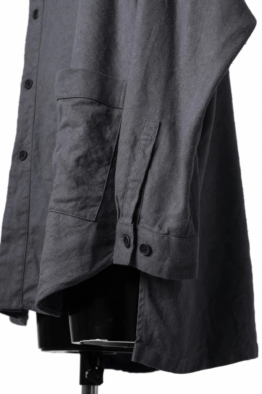 COLINA CARDIGAN SHIRT / SILK & LINEN GABARDINE (GRAY) - Image 11
