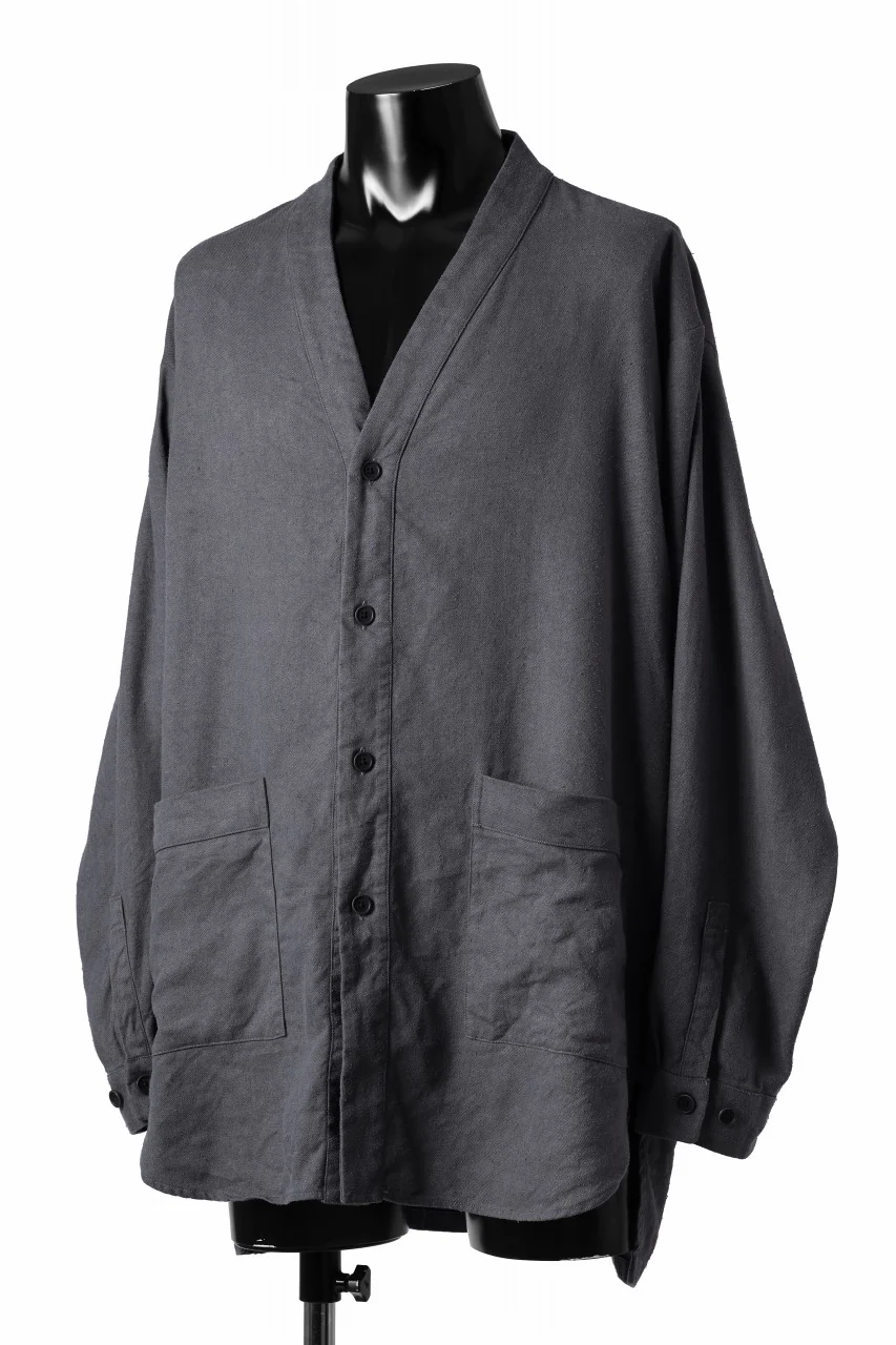 COLINA CARDIGAN SHIRT / SILK & LINEN GABARDINE (GRAY) - Image 2