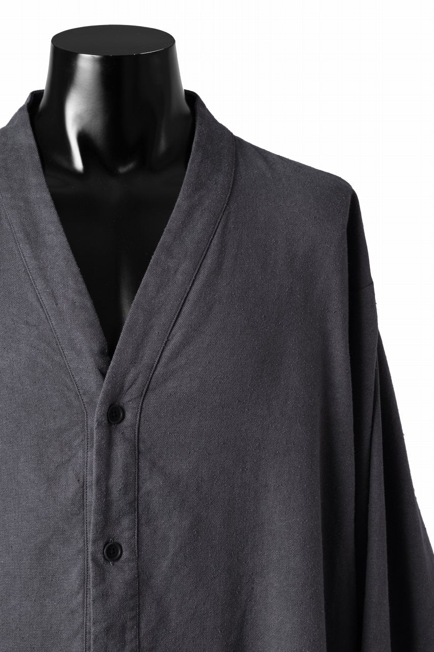 COLINA CARDIGAN SHIRT / SILK & LINEN GABARDINE (GRAY) - Image 6
