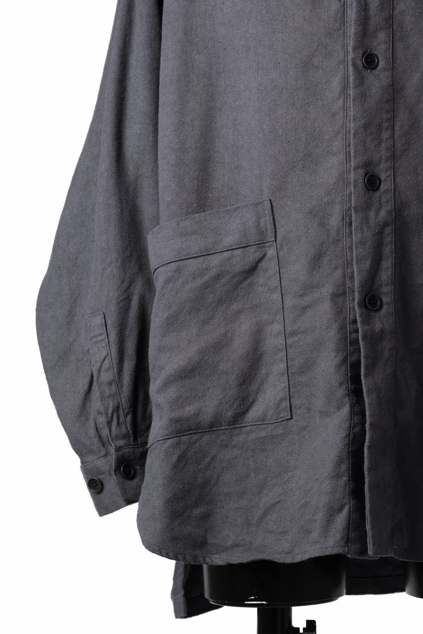 COLINA CARDIGAN SHIRT / SILK & LINEN GABARDINE (GRAY) - Image 7