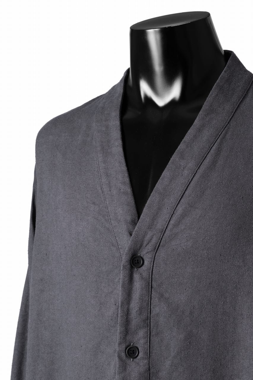 COLINA CARDIGAN SHIRT / SILK & LINEN GABARDINE (GRAY) - Image 8