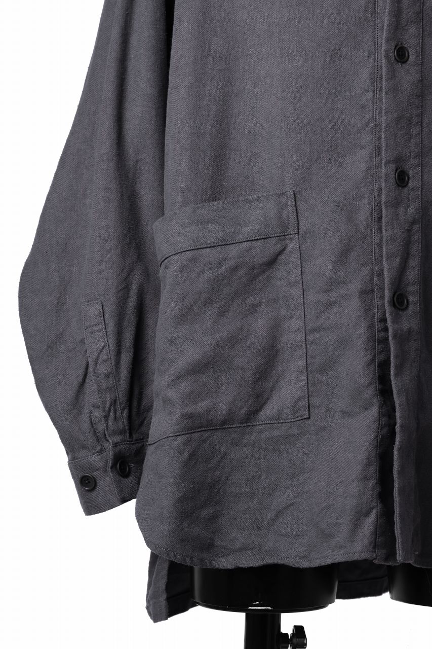 COLINA CARDIGAN SHIRT / SILK & LINEN GABARDINE (GRAY) - Image 9