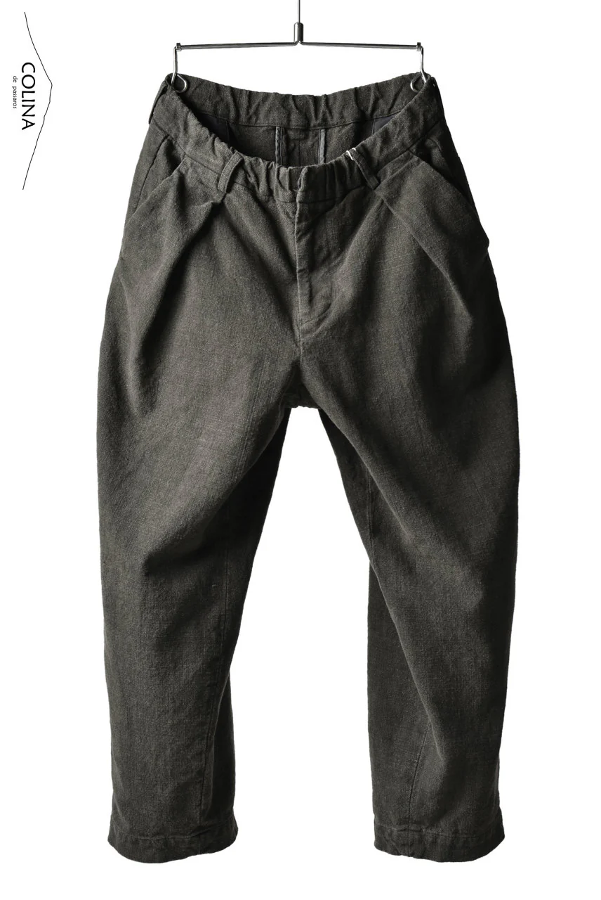 COLINA DOUBLE TUCK WIDE TAPERED PANTS / HAND SPUN CANVAS (SUMI KHAKI)
