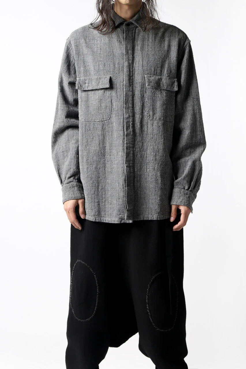 COLINA FRENCH WORK SHIRT JACKET / HAND SPUN COTTON TWEED (SUMI) - Image 18