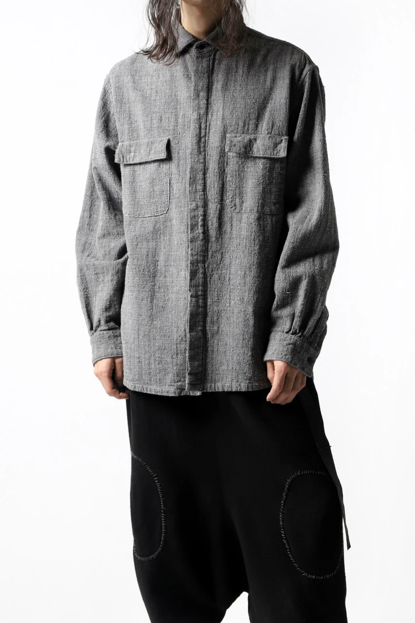 COLINA FRENCH WORK SHIRT JACKET / HAND SPUN COTTON TWEED (SUMI) - Image 19