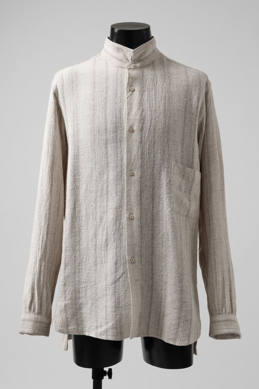 COLINA GARDENER SHIRT / SHADOW STRIPE (LINEN / NEPPED SILK) (BROWN)