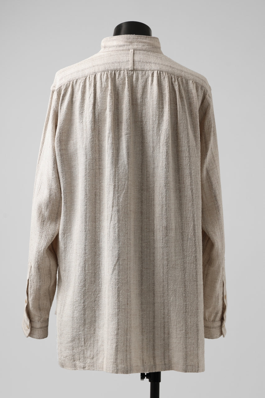 COLINA GARDENER SHIRT / SHADOW STRIPE (LINEN / NEPPED SILK) (BROWN) - Image 10