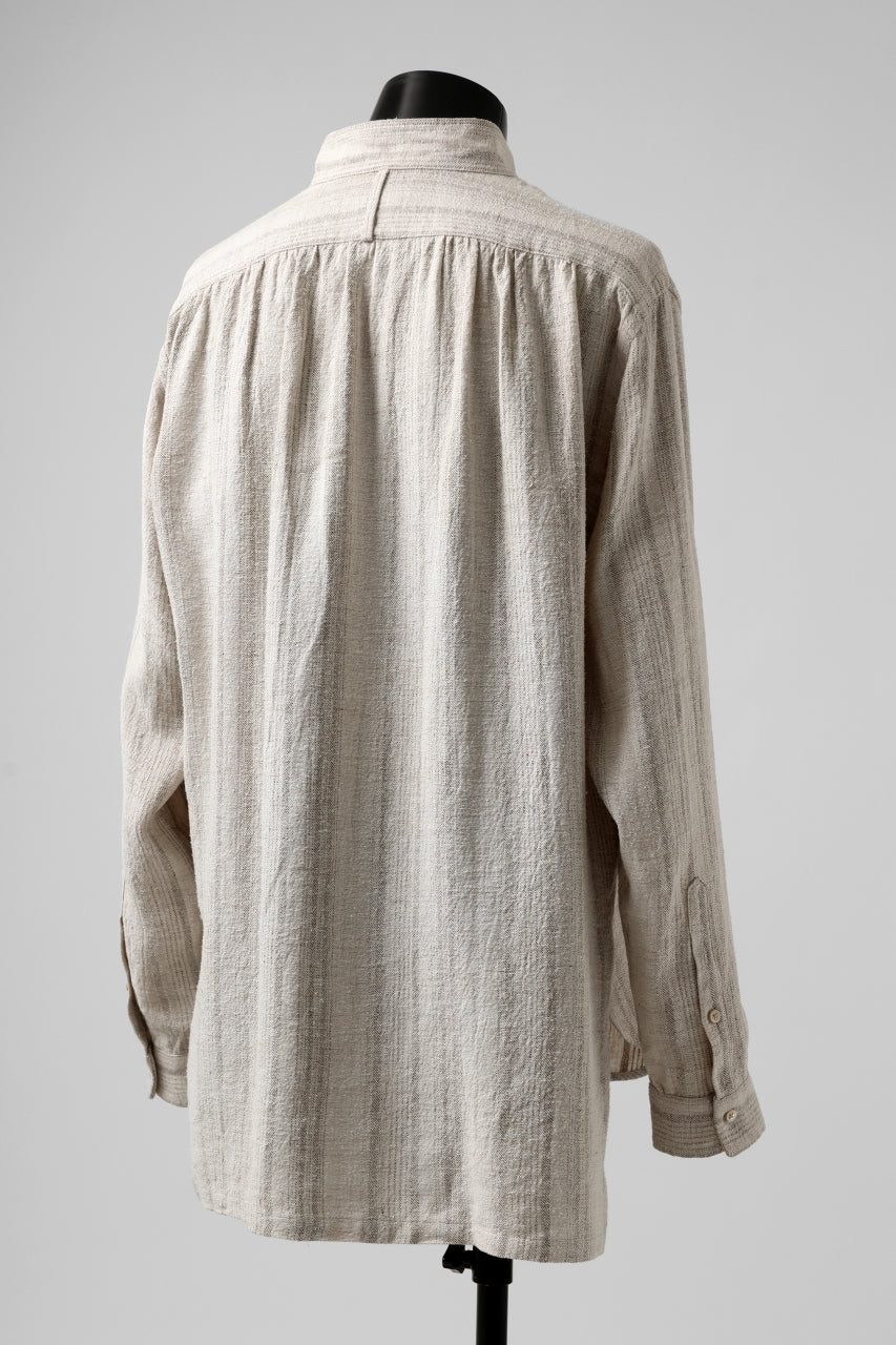 COLINA GARDENER SHIRT / SHADOW STRIPE (LINEN / NEPPED SILK) (BROWN) - Image 11