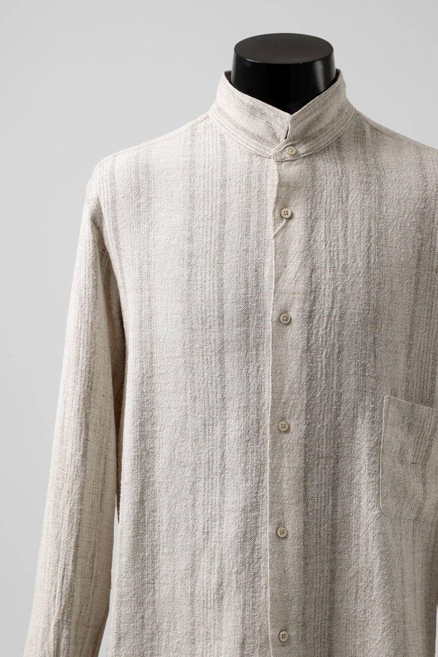 COLINA GARDENER SHIRT / SHADOW STRIPE (LINEN / NEPPED SILK) (BROWN) - Image 12