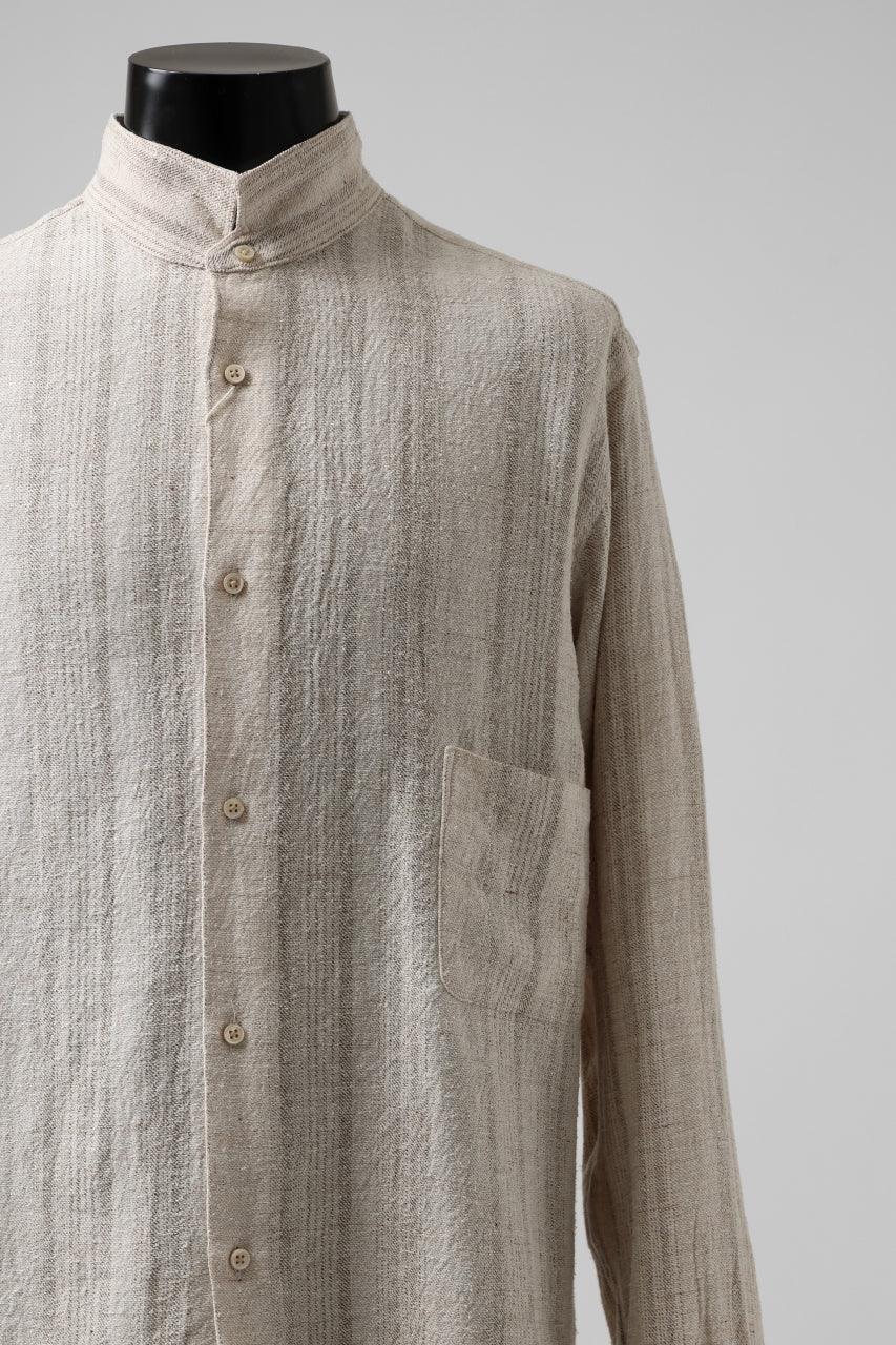 COLINA GARDENER SHIRT / SHADOW STRIPE (LINEN / NEPPED SILK) (BROWN) - Image 13