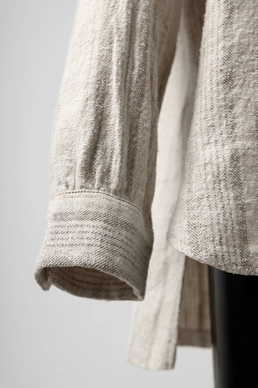 COLINA GARDENER SHIRT / SHADOW STRIPE (LINEN / NEPPED SILK) (BROWN) - Image 15