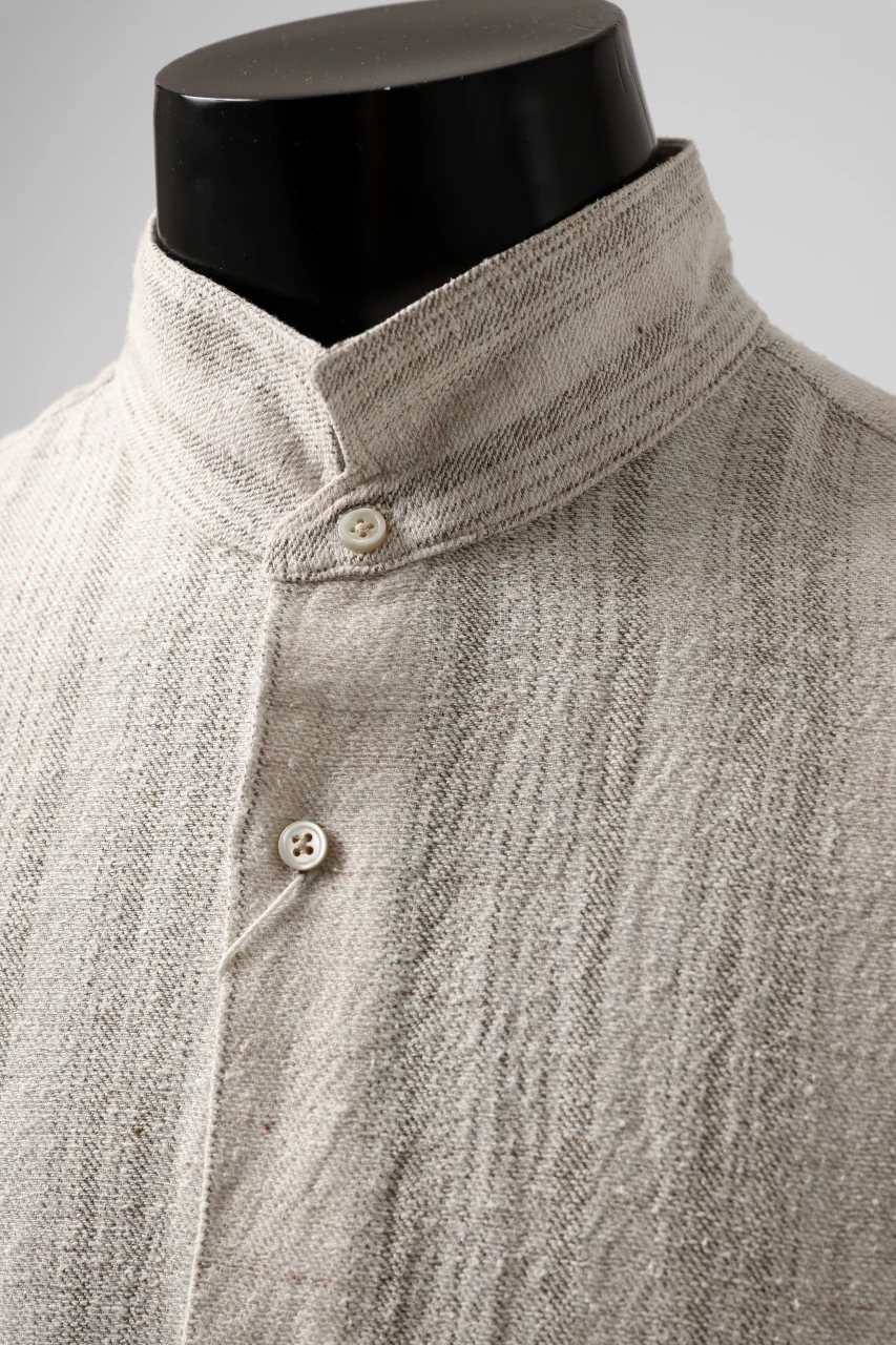 COLINA GARDENER SHIRT / SHADOW STRIPE (LINEN / NEPPED SILK) (BROWN) - Image 16