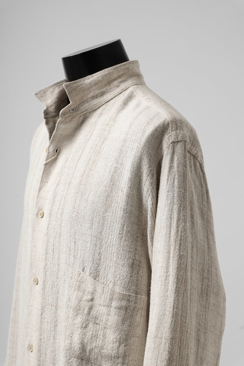 COLINA GARDENER SHIRT / SHADOW STRIPE (LINEN / NEPPED SILK) (BROWN) - Image 19