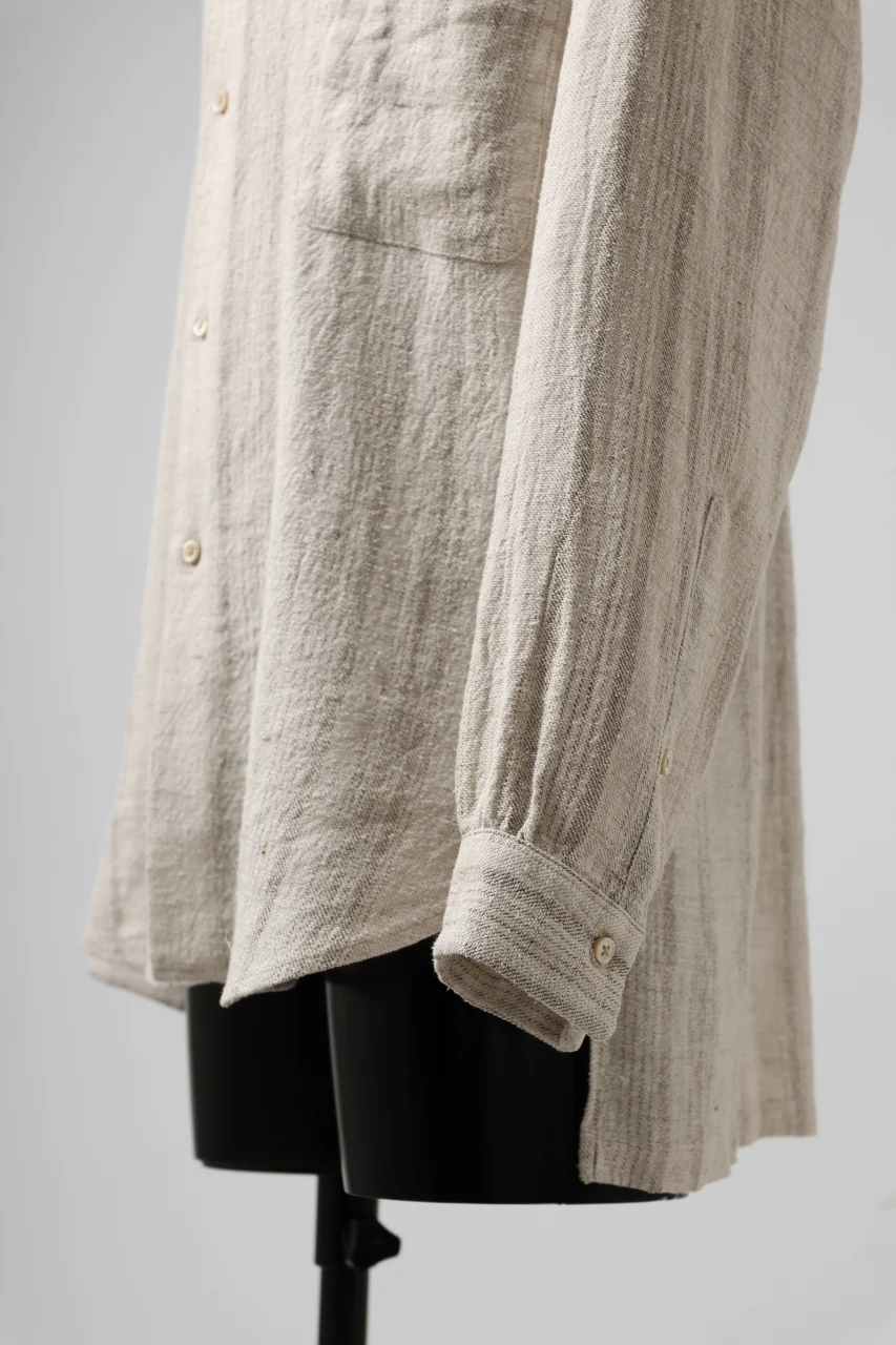 COLINA GARDENER SHIRT / SHADOW STRIPE (LINEN / NEPPED SILK) (BROWN) - Image 20
