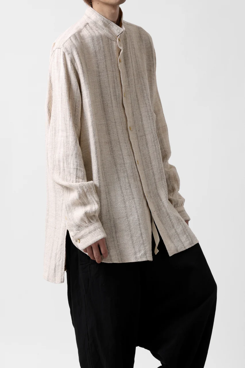 COLINA GARDENER SHIRT / SHADOW STRIPE (LINEN / NEPPED SILK) (BROWN) - Image 24