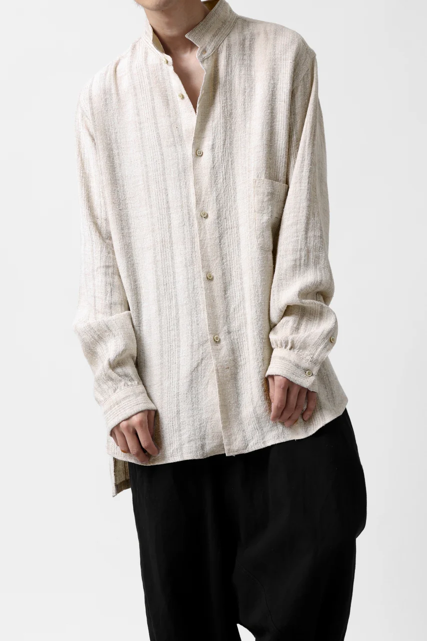COLINA GARDENER SHIRT / SHADOW STRIPE (LINEN / NEPPED SILK) (BROWN) - Image 25