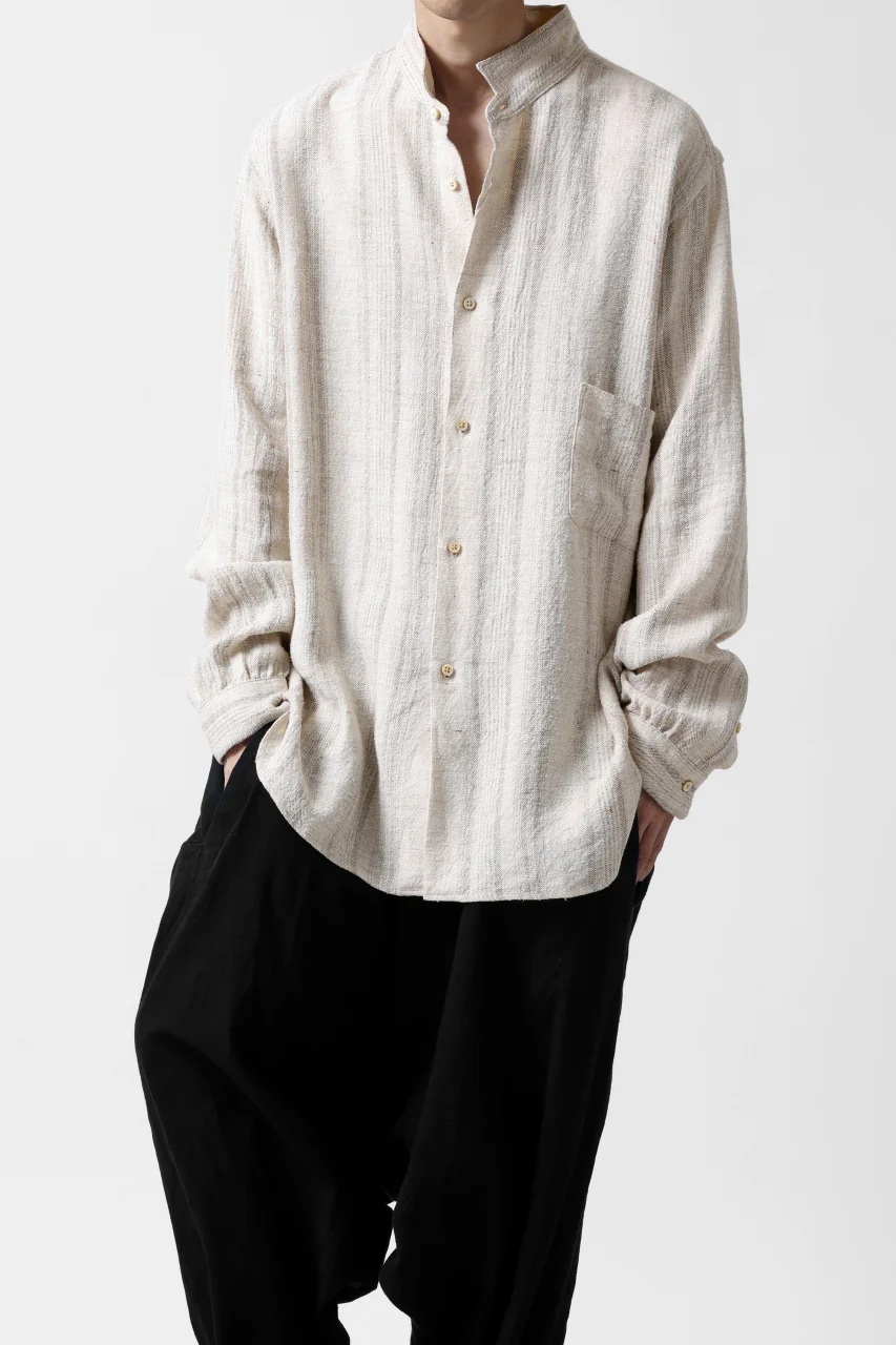 COLINA GARDENER SHIRT / SHADOW STRIPE (LINEN / NEPPED SILK) (BROWN) - Image 26