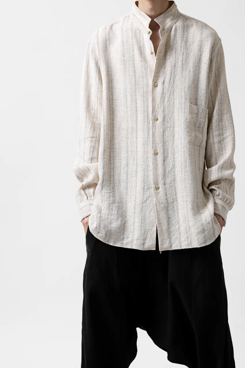 COLINA GARDENER SHIRT / SHADOW STRIPE (LINEN / NEPPED SILK) (BROWN) - Image 27