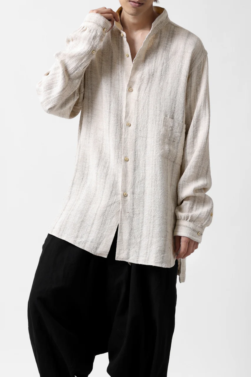 COLINA GARDENER SHIRT / SHADOW STRIPE (LINEN / NEPPED SILK) (BROWN) - Image 28