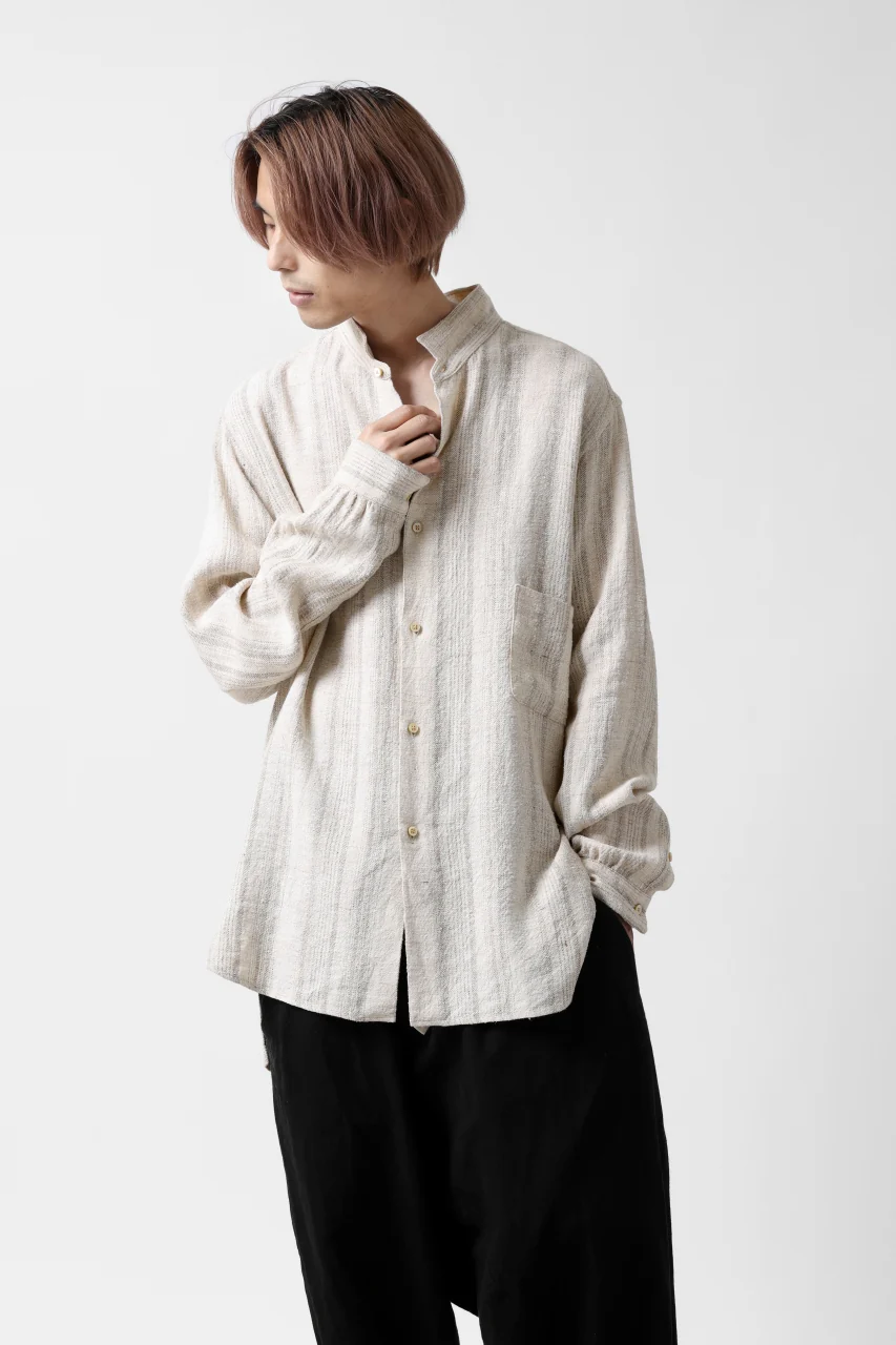 COLINA GARDENER SHIRT / SHADOW STRIPE (LINEN / NEPPED SILK) (BROWN) - Image 29