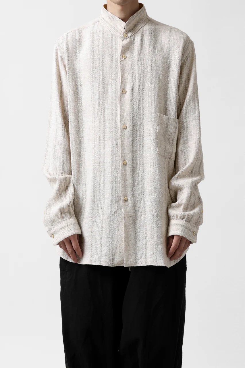 COLINA GARDENER SHIRT / SHADOW STRIPE (LINEN / NEPPED SILK) (BROWN) - Image 3