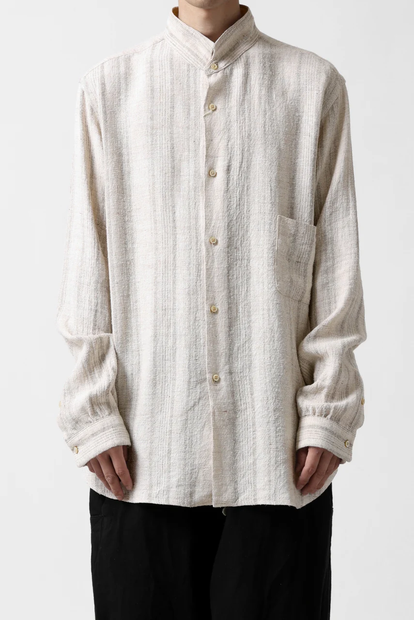COLINA GARDENER SHIRT / SHADOW STRIPE (LINEN / NEPPED SILK) (BROWN) - Image 30