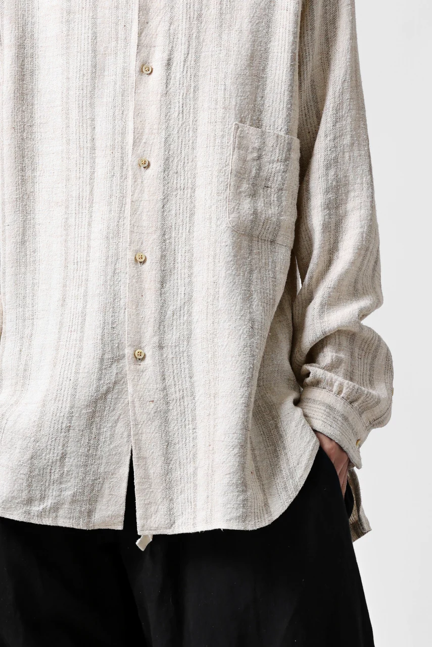 COLINA GARDENER SHIRT / SHADOW STRIPE (LINEN / NEPPED SILK) (BROWN) - Image 31