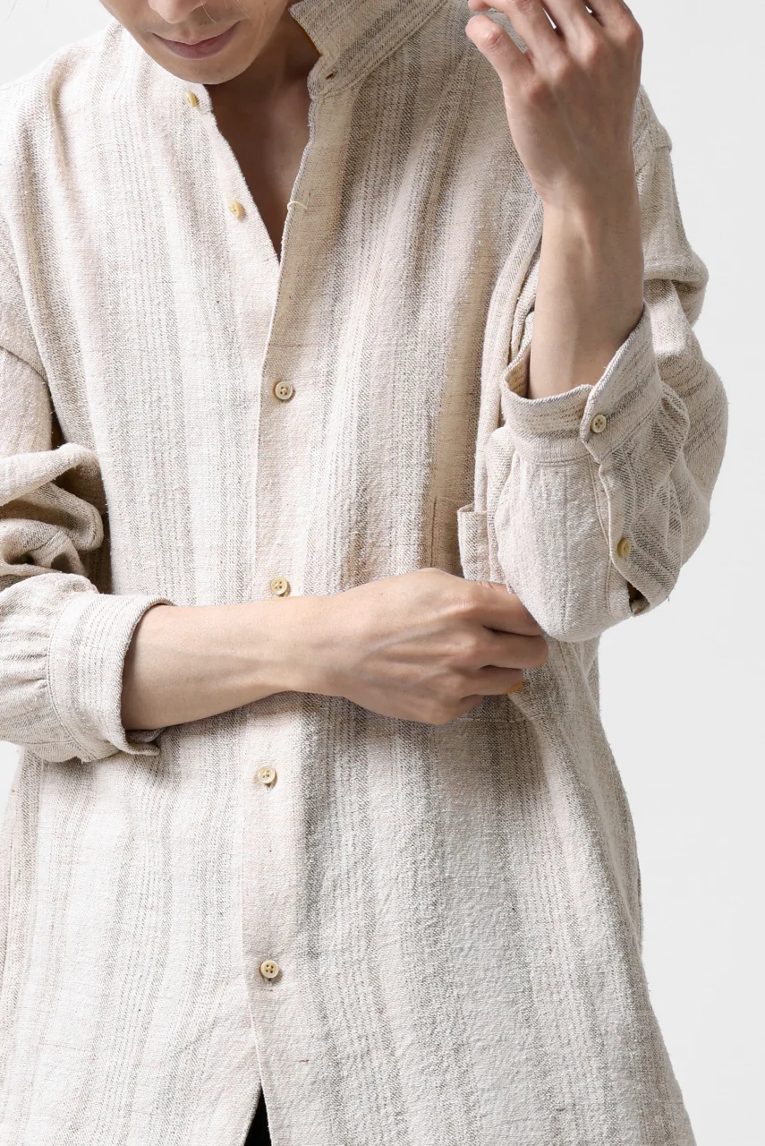 COLINA GARDENER SHIRT / SHADOW STRIPE (LINEN / NEPPED SILK) (BROWN) - Image 34