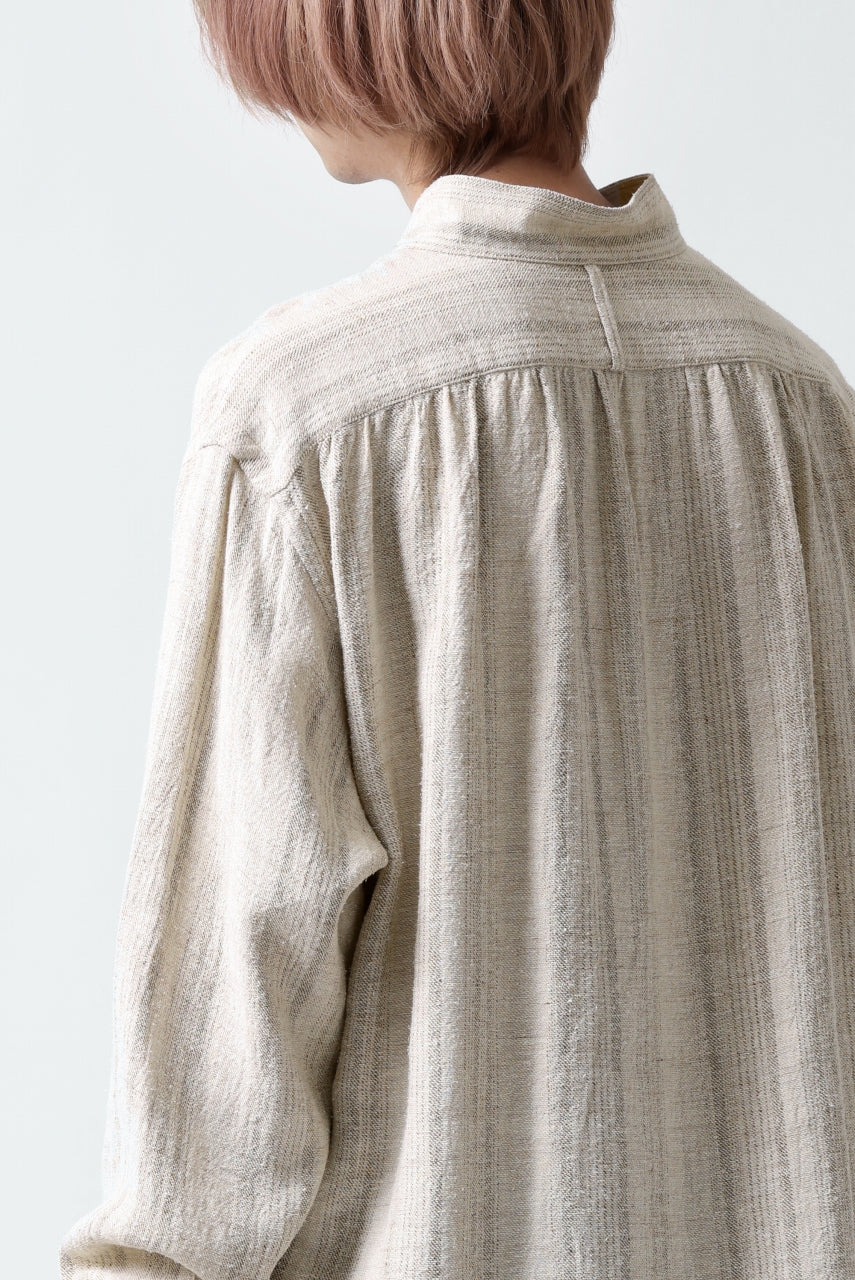 COLINA GARDENER SHIRT / SHADOW STRIPE (LINEN / NEPPED SILK) (BROWN) - Image 35