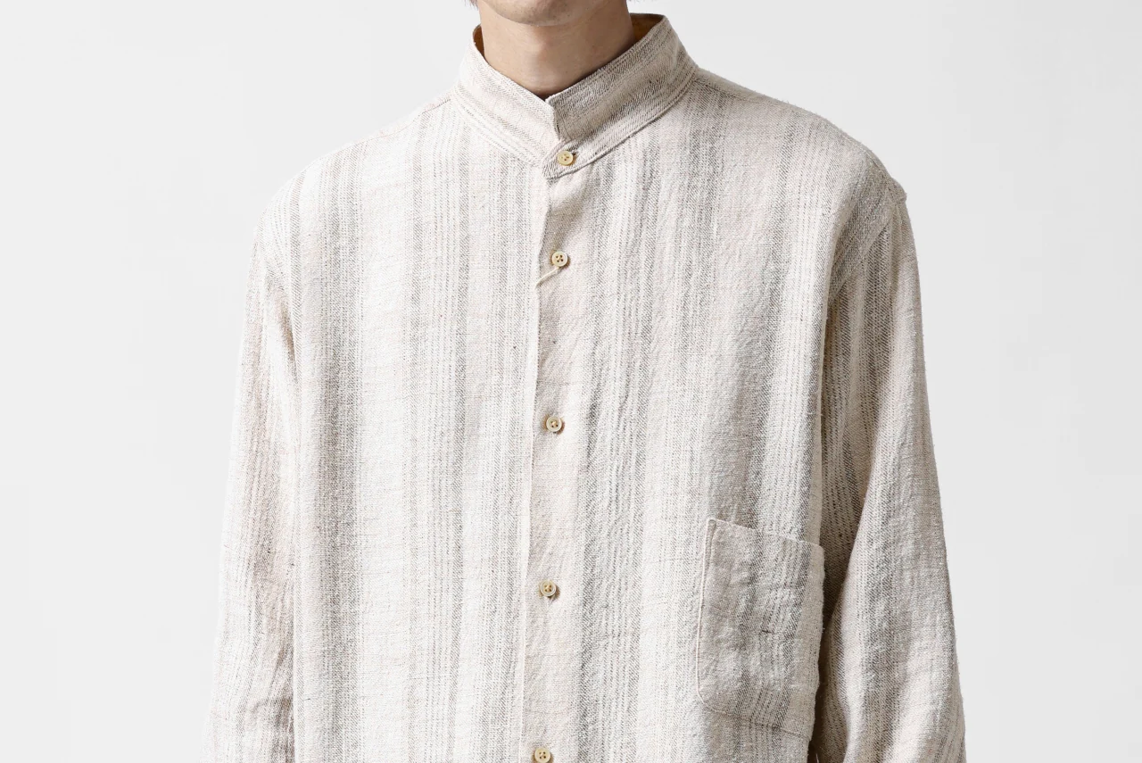 COLINA GARDENER SHIRT / SHADOW STRIPE (LINEN / NEPPED SILK) (BROWN) - Image 36