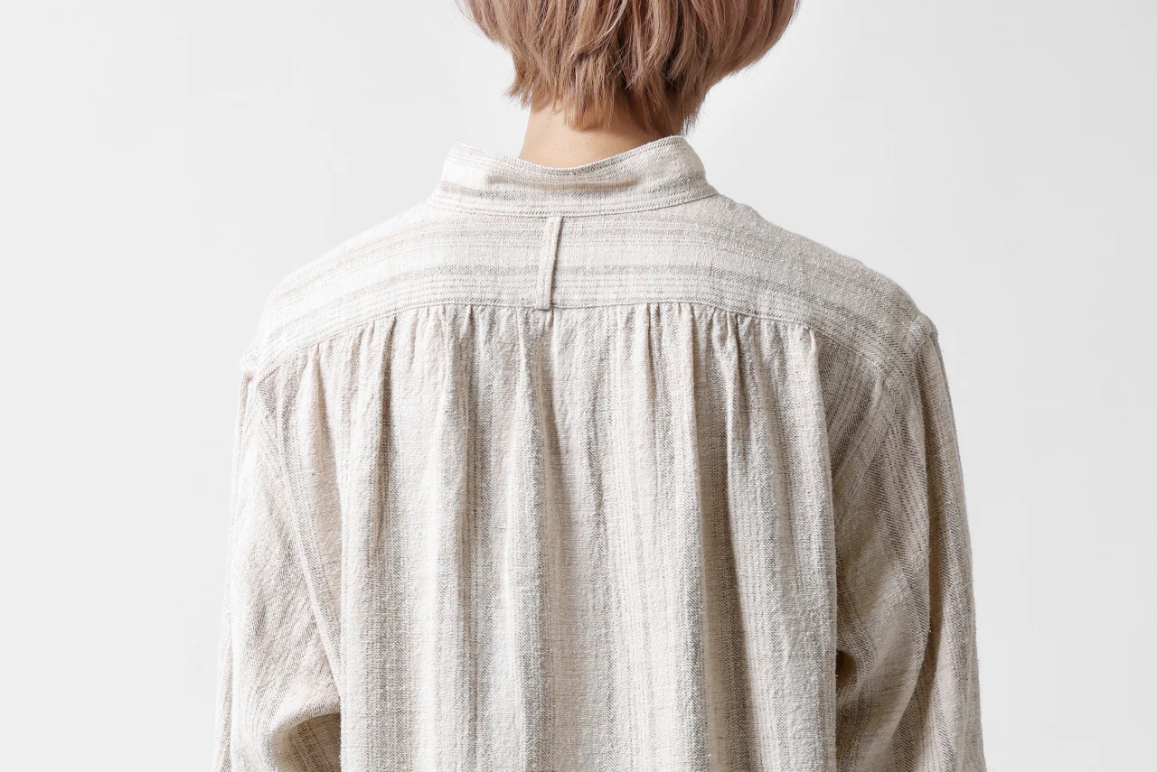 COLINA GARDENER SHIRT / SHADOW STRIPE (LINEN / NEPPED SILK) (BROWN) - Image 38