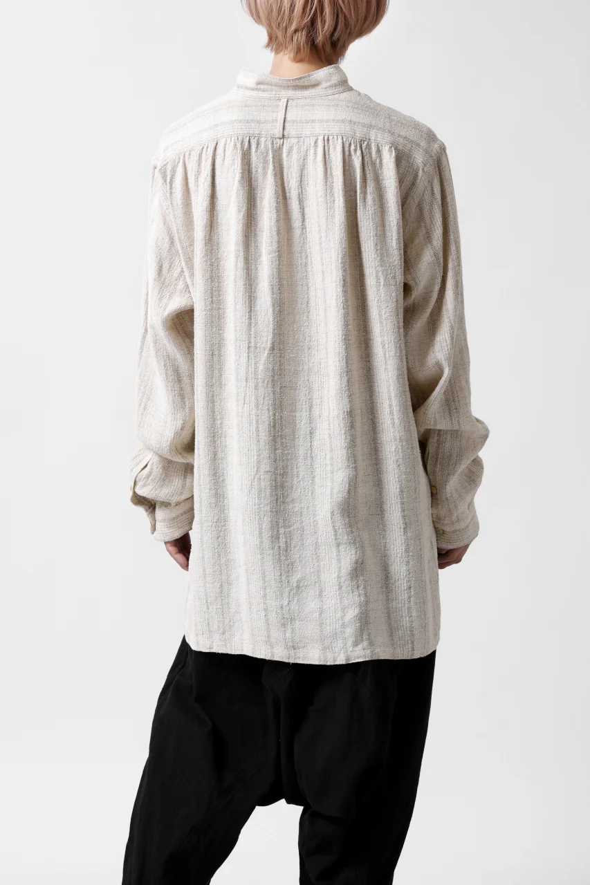 COLINA GARDENER SHIRT / SHADOW STRIPE (LINEN / NEPPED SILK) (BROWN) - Image 4