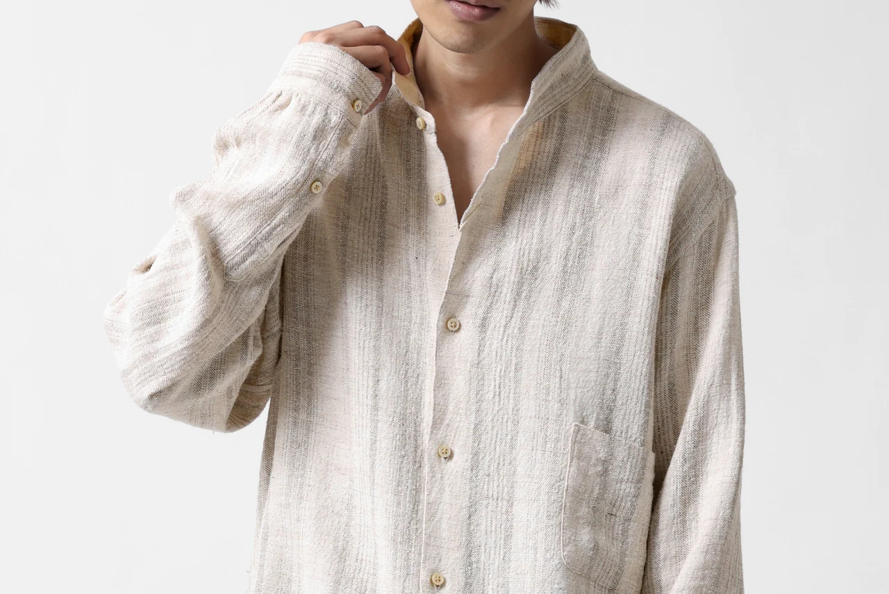 COLINA GARDENER SHIRT / SHADOW STRIPE (LINEN / NEPPED SILK) (BROWN) - Image 40