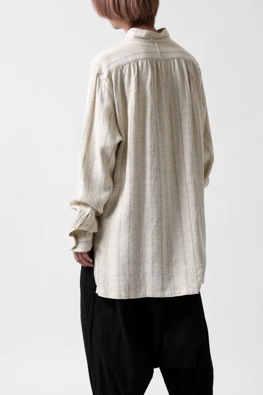 COLINA GARDENER SHIRT / SHADOW STRIPE (LINEN / NEPPED SILK) (BROWN) - Image 5