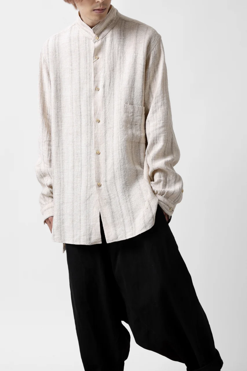 COLINA GARDENER SHIRT / SHADOW STRIPE (LINEN / NEPPED SILK) (BROWN) - Image 6