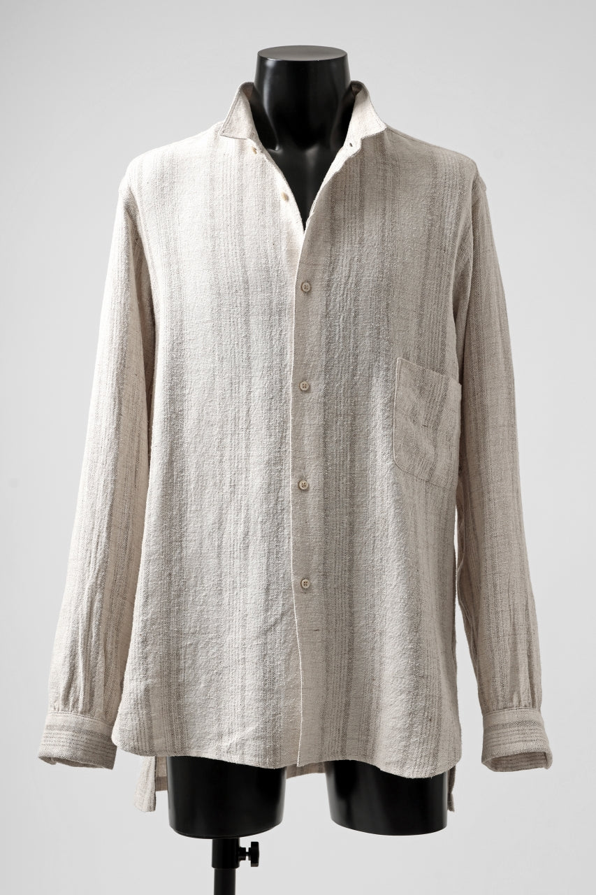 COLINA GARDENER SHIRT / SHADOW STRIPE (LINEN / NEPPED SILK) (BROWN) - Image 7