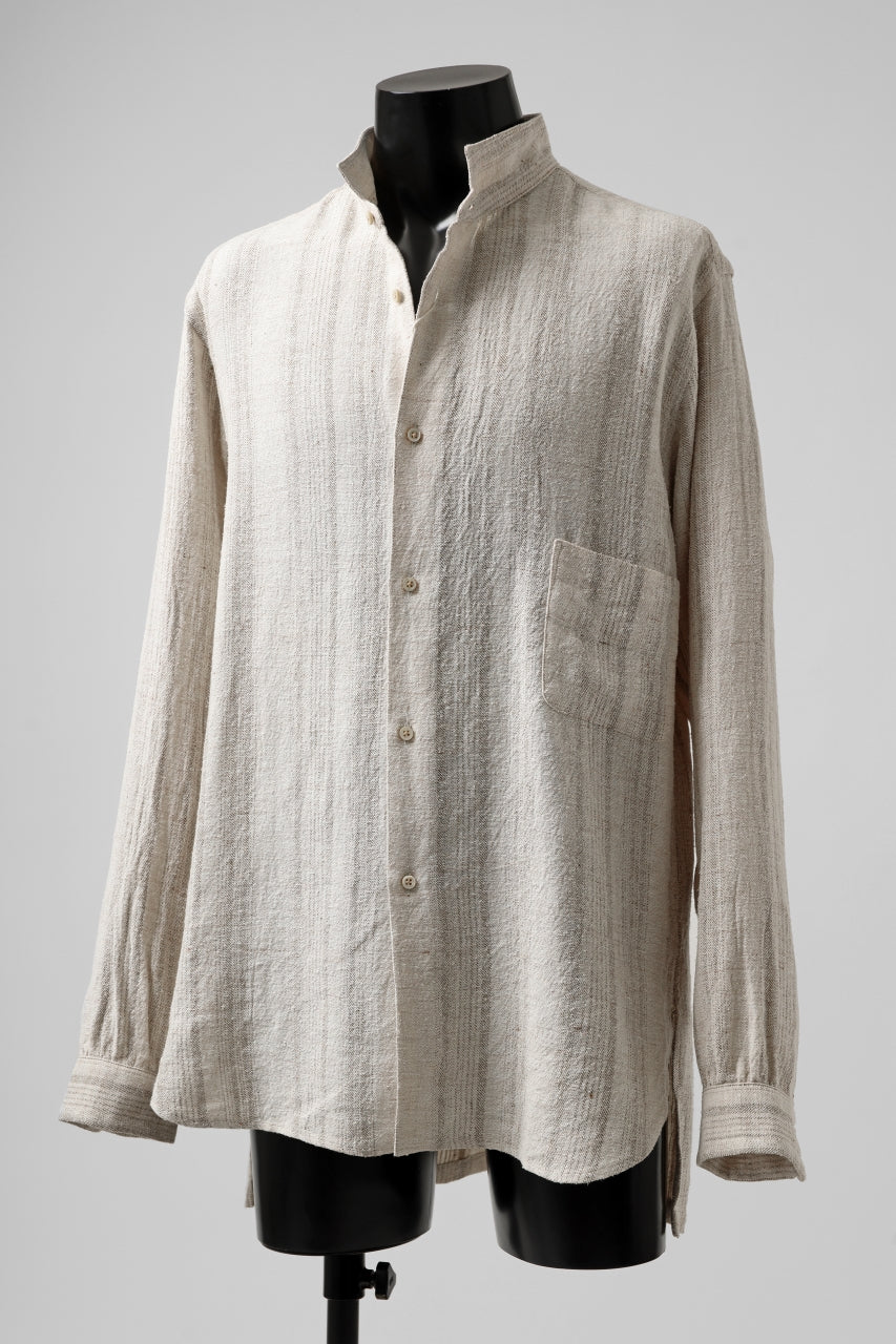 COLINA GARDENER SHIRT / SHADOW STRIPE (LINEN / NEPPED SILK) (BROWN) - Image 8